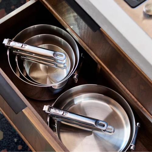 Sartén de Acero Inoxidable Con Mango Plegable 28cm | Con Tapa