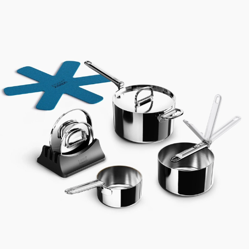 Batería de Cocina de Acero Inoxidable con Mango Plegable 3pzs