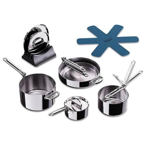 Batería de Cocina de Acero Inoxidable con Mango Plegable 5pzs
