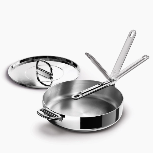 Sartén de Acero Inoxidable Con Mango Plegable 28cm | Con Tapa