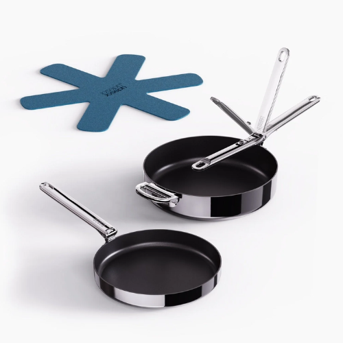 Set de 2 Sartenes de Acero con Recubrimiento Cerámico y Mango Plegable | Sin Tapa