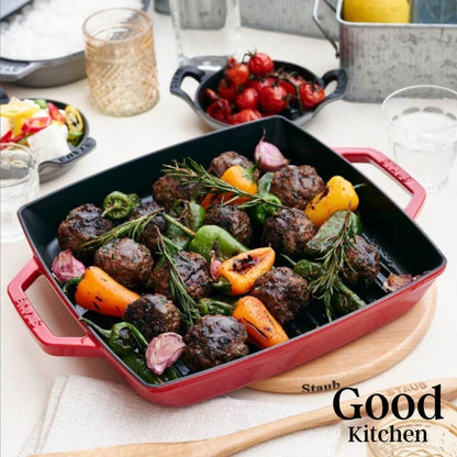 Plancha Staub Cuadrada 33cm Rojo Cereza - Good Kitchen