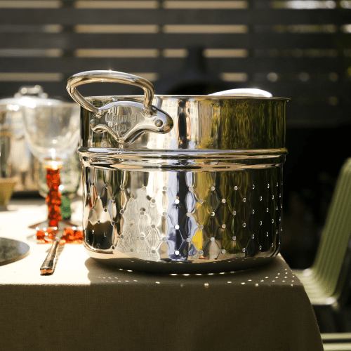 Vaporera y colador profundo de acero inoxidable y asas de latón Mauviel - Good Kitchen